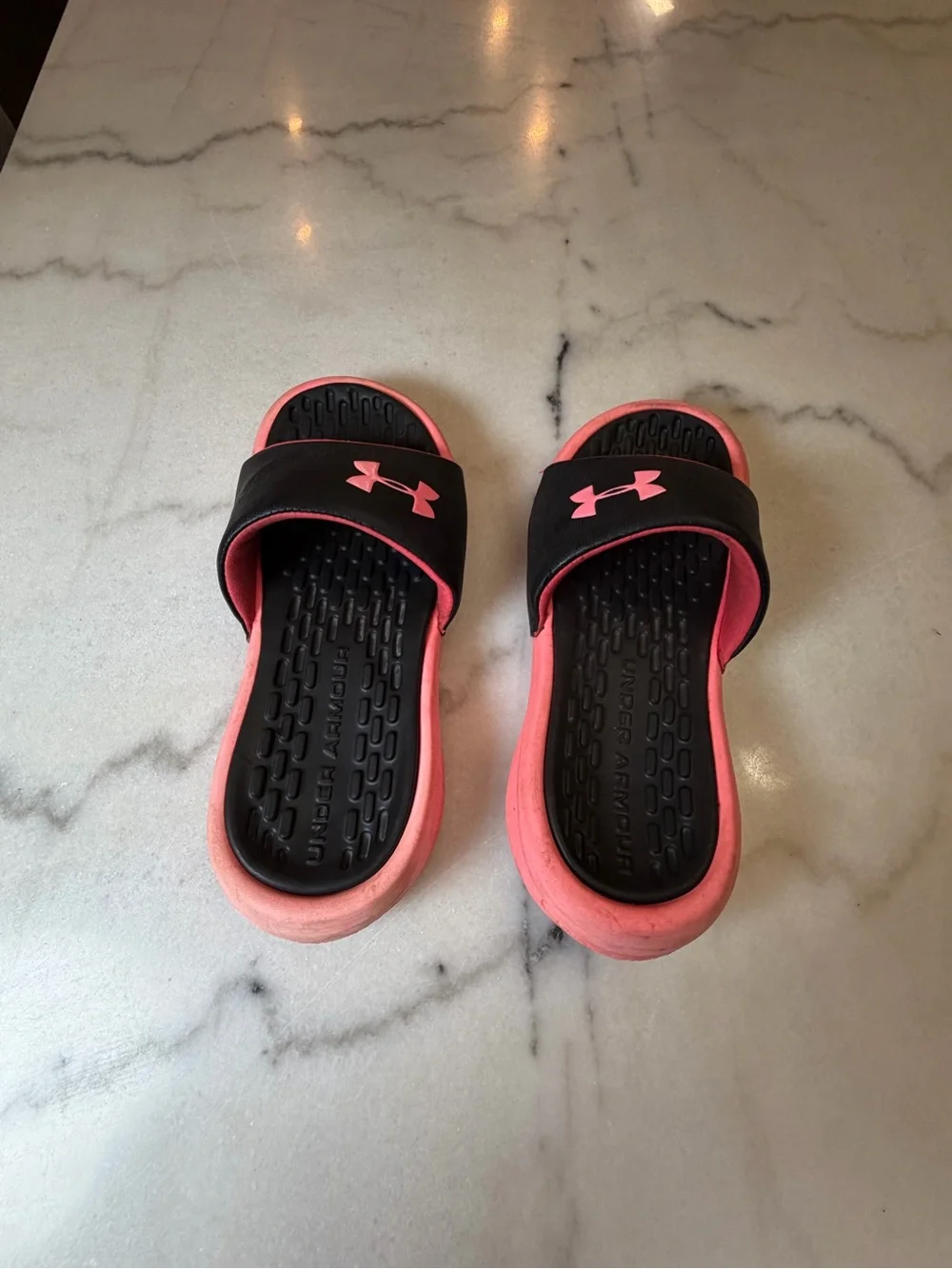 Under Armour Black and Pink Sport Slide Sandals